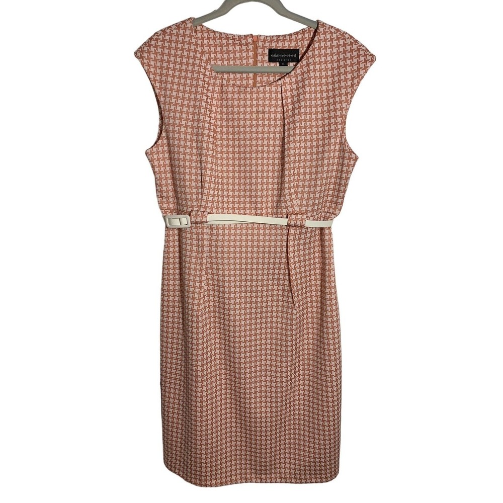 Connected Apparel Women's Size 14 Retro Houndstooth Midi Sheath Dress 70's Style